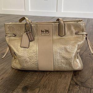 COACH CHELSEA LEATHER STRIPE PLATINUM CHARLIE CARRYALL TOTE BAG J1126-18962